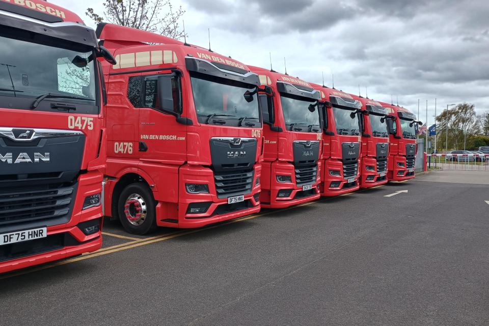 Van den Bosch trucks parked at the Grimsby site